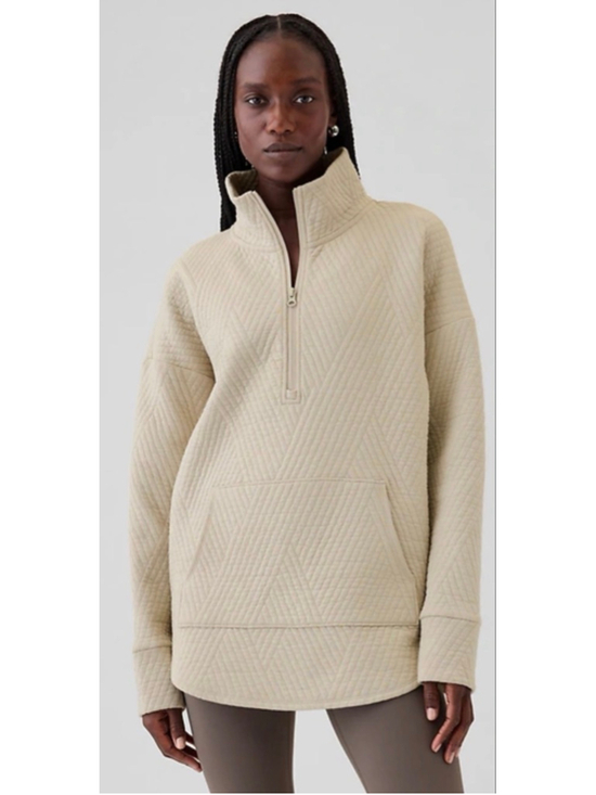 GAP Tops - NWT Gap Fit Quilted Jacquard Half-Zip Pullover in Moonstone Beige Sz XL!
